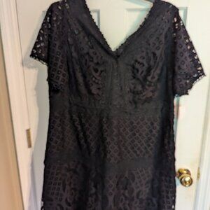 Simply Emma Lacy Black Dress Lined Midi Dress V Neck Womens sz 3X NWT